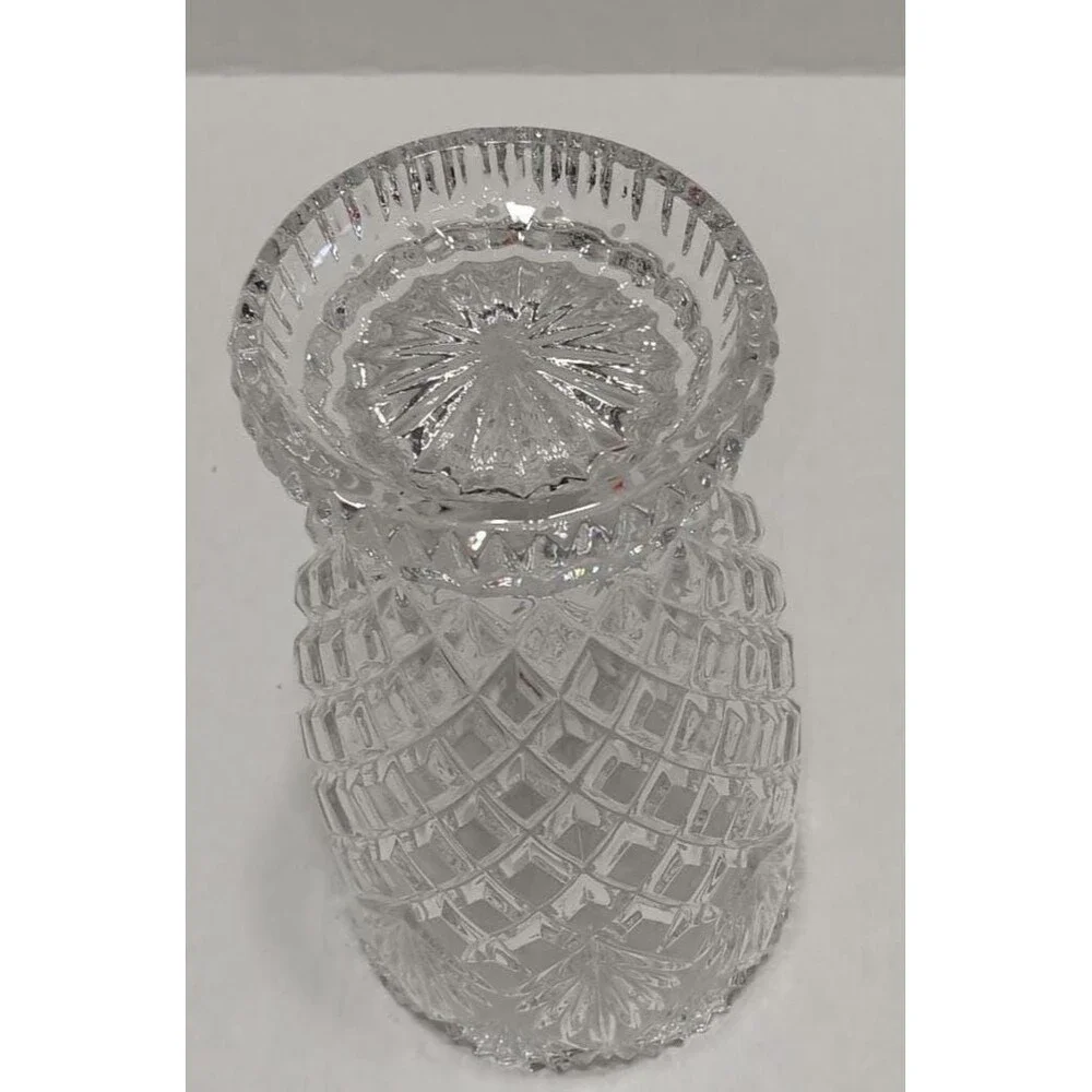 Vintage Imperial Crystal Slovakia Diamond Cut Vase, Heavy Lead Crystal Scalloped